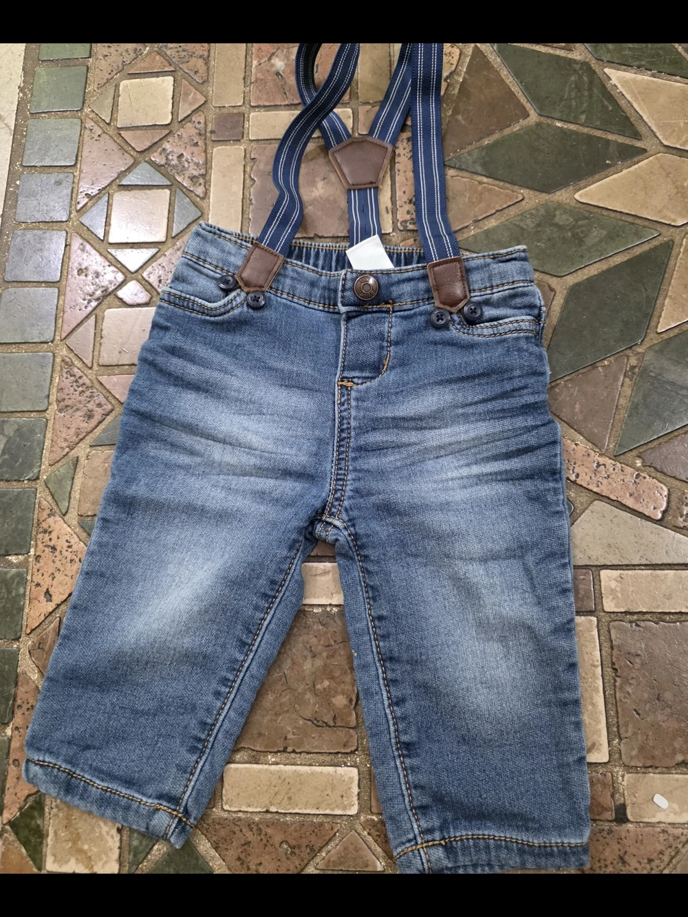 Baby B’gosh Knit Denim Jeans with Suspenders Lot Of 2 3/6  Month